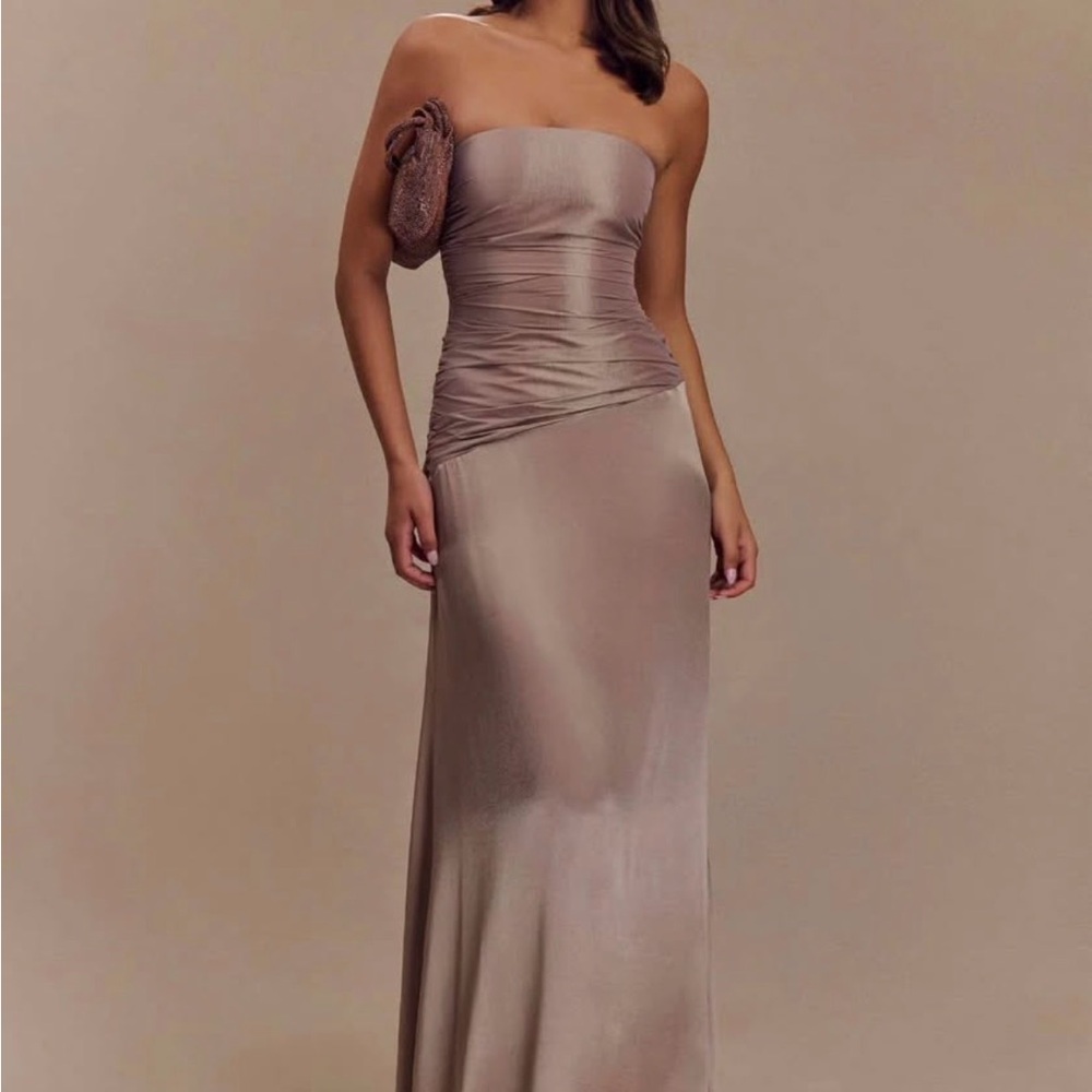 Meshki Strapless Taupe Dress